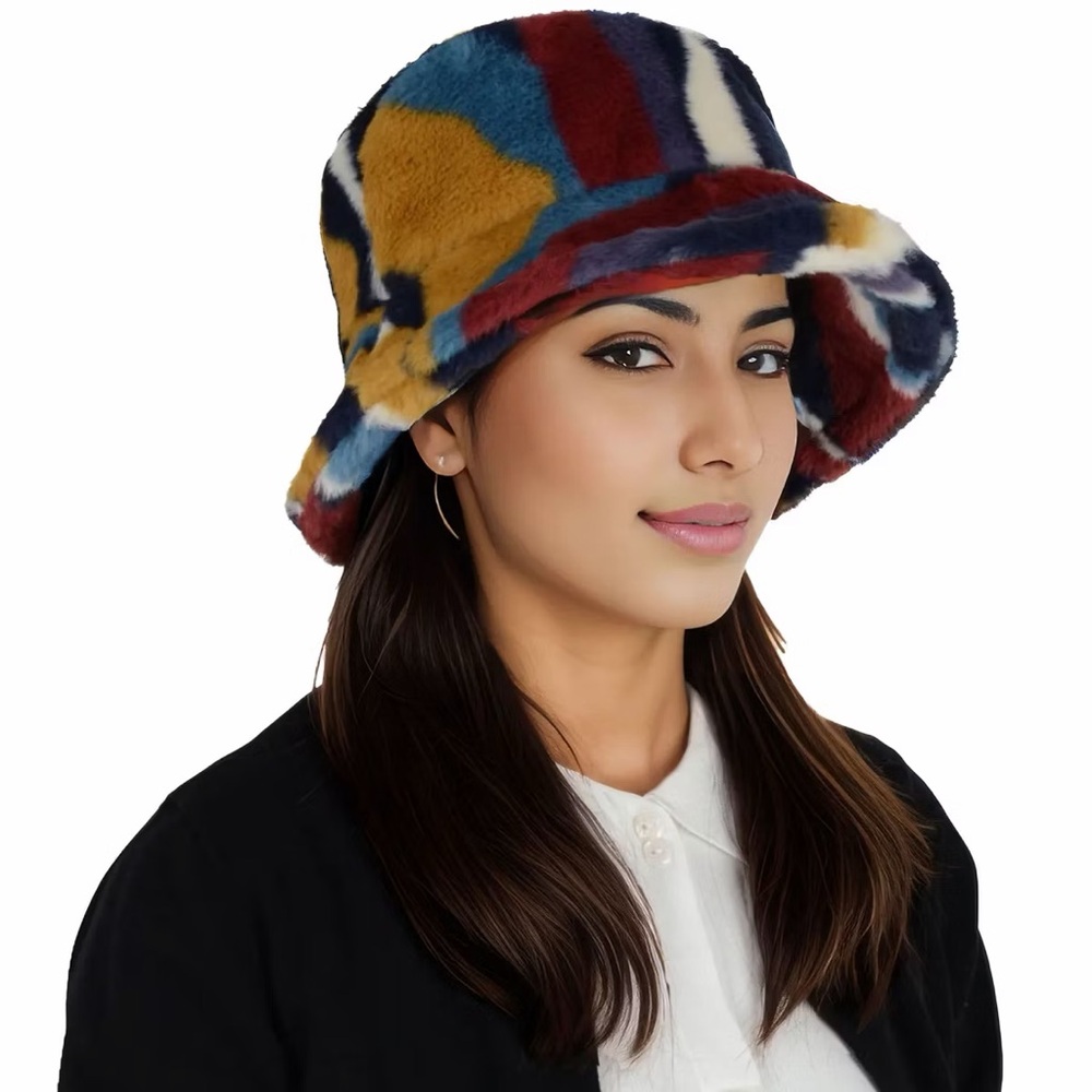 Anna-Kaci Multi Colored Faux Fur Bucket‎ Hat